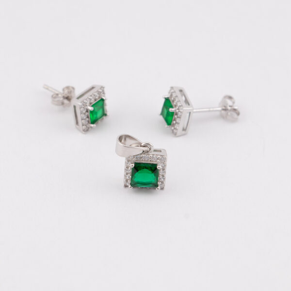 Dije y Aretes de Plata Cristal Cuadrado Verde con baño de Rodio - JP10006 - Image 5