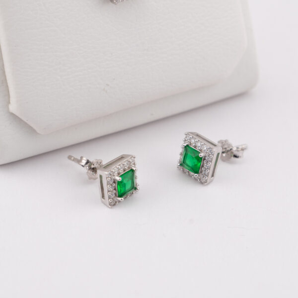 Dije y Aretes de Plata Cristal Cuadrado Verde con baño de Rodio - JP10006 - Image 3