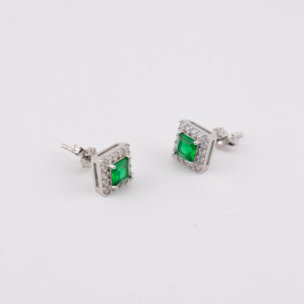 Dije y Aretes de Plata Cristal Cuadrado Verde con baño de Rodio - JP10006 - Image 4