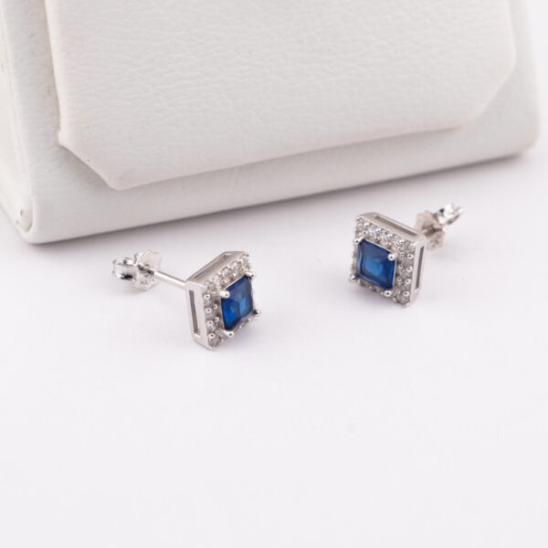 Dije y Aretes de Plata - Cristal Cuadrado Azul - Baño de Rodio - JP10008 - Image 3