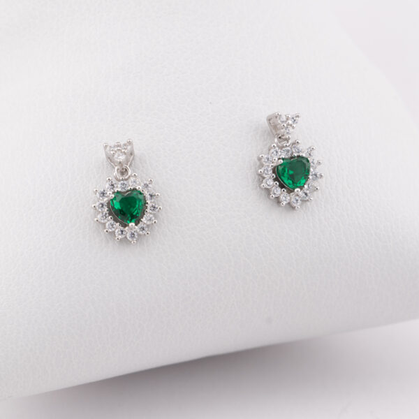 Dije y Aretes de Plata Cristal Corazón Verde con baño de Rodio - JP10012 - Image 2