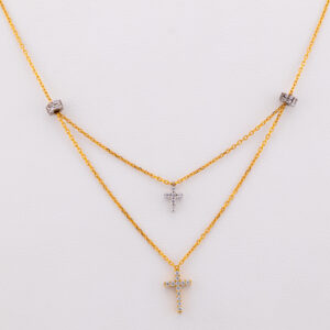 GO0014- GARGANTILLA DOBLE CRUZ EN ORO DE 18K - G 3.222