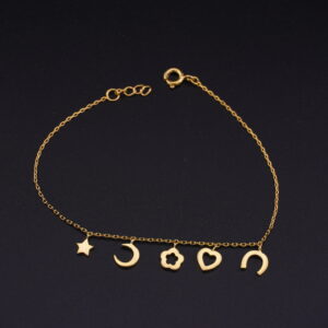 PP4 - Pulsera de plata Estrella,Luna, Flor, Corazón y Herradura - Baño de oro - G 2.000