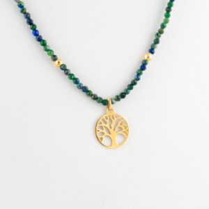 GO897 - GARGANTILLA DE LAPISLÁZULI 2MM CON DIJE ARBOL DE LA VIDA Y BOLITAS EN ORO DE 18K - G 1.000