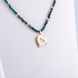GO891 - GARGANTILLA DE OJO DE LAPISLÁZULI 2MM CON DIJE CORAZÓN Y BOLITAS EN ORO DE 18K - G 1.320