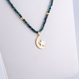 GO888 - GARGANTILLA DE LAPISLÁZULI 2MM CON DIJE Y BOLITAS EN ORO DE 18K - G 1.000