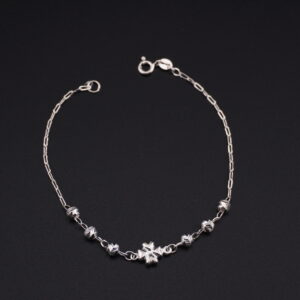 PP14 - PULSERA DE PLATA TREBOL DE 4 HOJAS CON BOLITAS FACETADAS - G 1.613