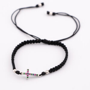 PO4200 - PULSERA DE CRUZ DOBLE FAZ EN TEJIDO MACRAME - ORO DE 18K- G 1.000