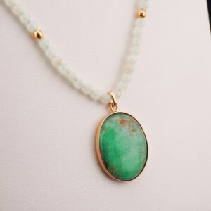 GO900 - GARGANTILLA DE ORO CON DIJE DE PIEDRA NATURAL CON BORDE DE ORO 14k