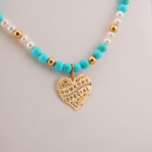 GO9001 -  GARGANTILLA CON ORO, PERLAS Y TURQUESAS EN ORO DE 14K - G 2.0